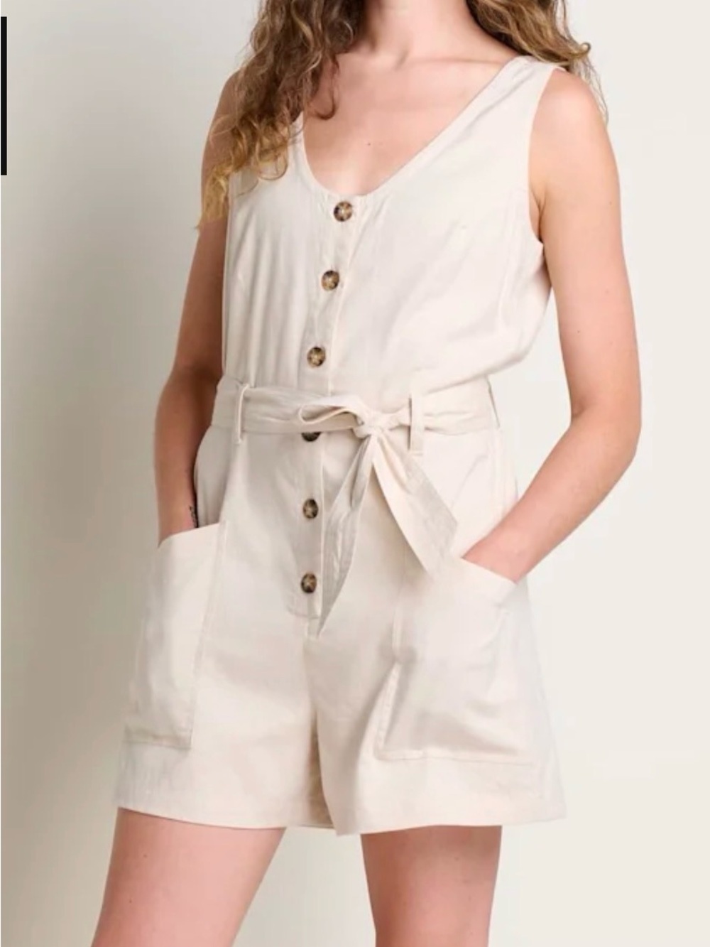 Toad&Co Cream hemp Sleeveless Button-Front Utility tarn Romper Size Small